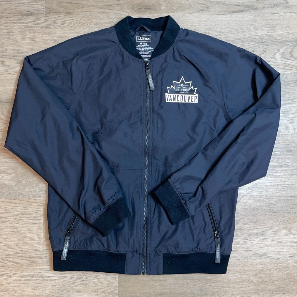 L.L. Bean Mens M REG Bomber Jacket Dark Navy Blue CyberCoders Vancouver Logo